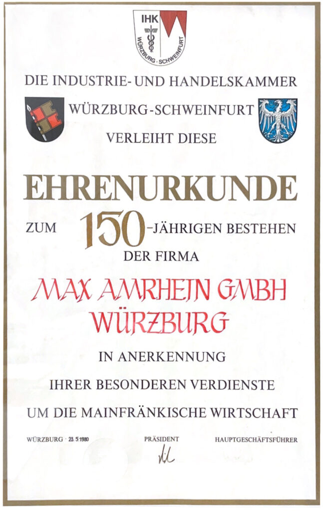 Ehrenurkunde für 150 Jahre Max Amhrein