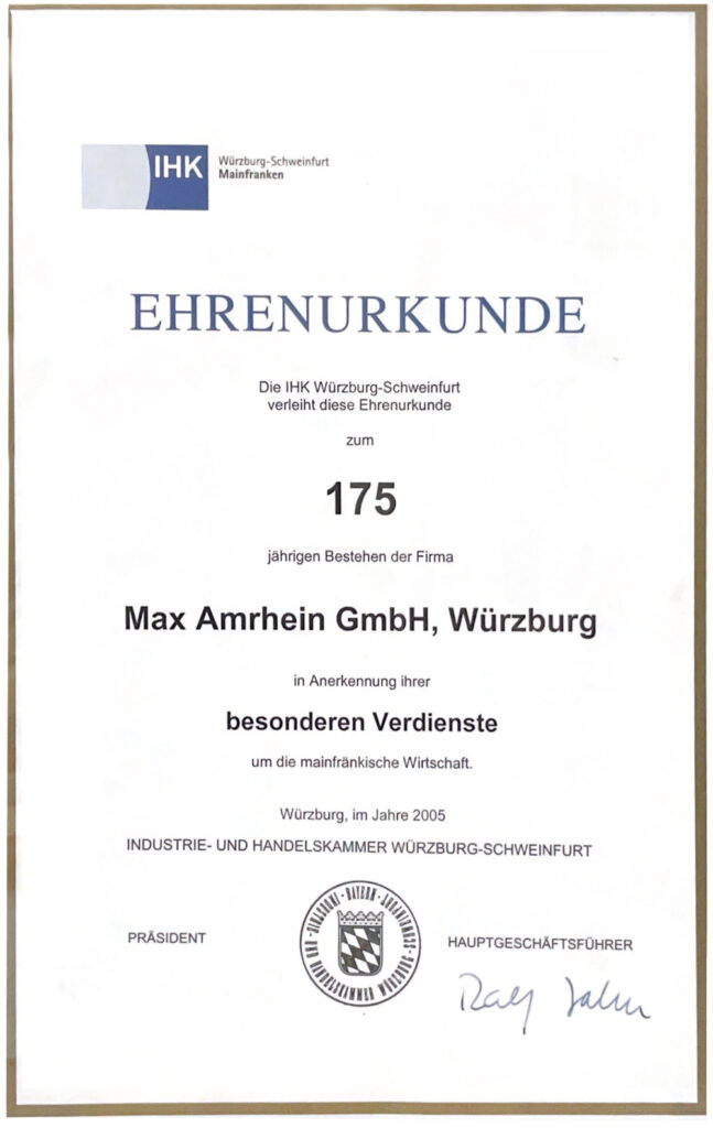 Ehrenurkunde für 175 Jahre Max Amhrein