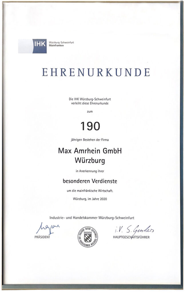 Ehrenurkunde für 190 Jahre Max Amhrein